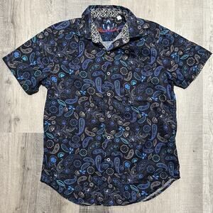 Robert Graham Men's Classic Fit Dark Navy Paisley Short Sleeve Button Shirt S